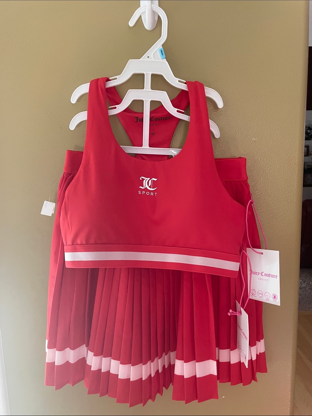 NWT 2-Piece Juicy Couture Sport Red and White Pleated Tennis Set